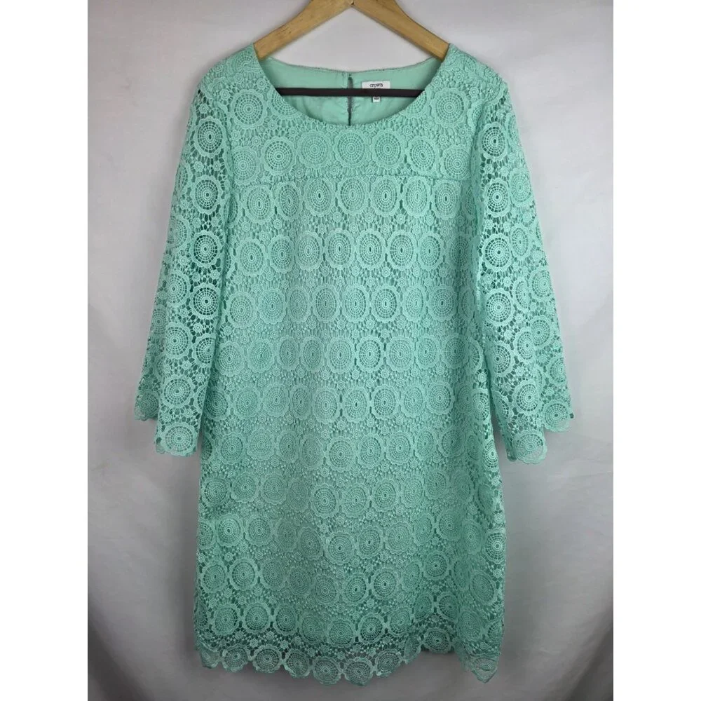 Crown & Ivy Women's Dress Size 16 Mint Green Lace Overlay Long Sleeve Dress